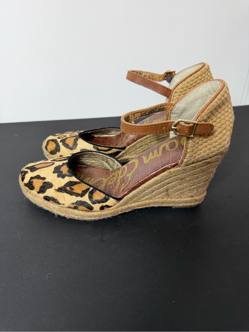 Sam Edelman Leopard-Print Espadrille Wedge Sandals in Tan and Black